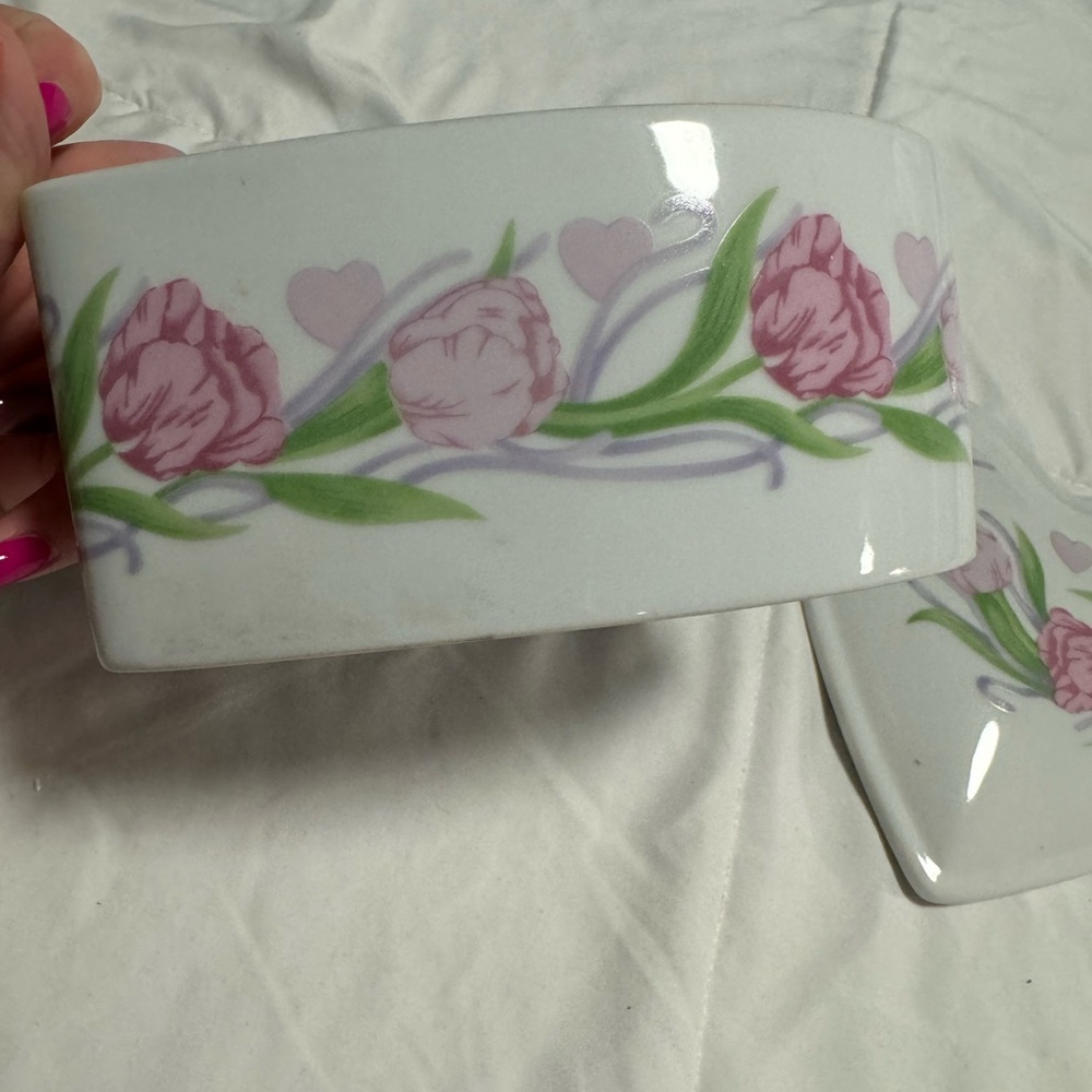 VTG 1990 FTD Especially For You Heart Shaped Floral Trinket Jewelry Box Ceramic - Picture 4 of 9